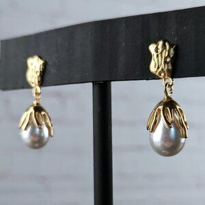 Gold-Tone Pearl Ocean-Themed Earrings